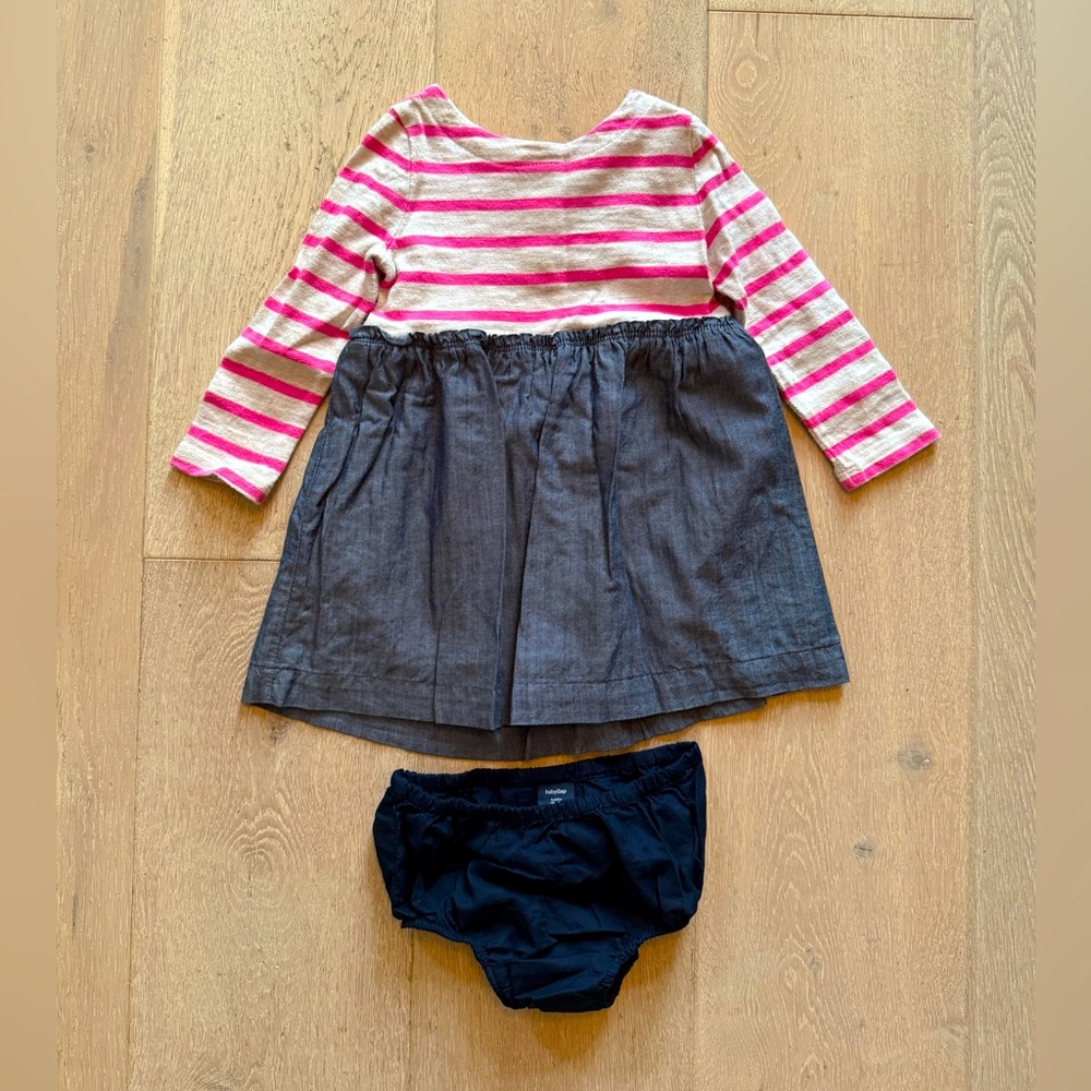 Baby Gap Pink Striped and Soft Chambray Dress with Bloomers